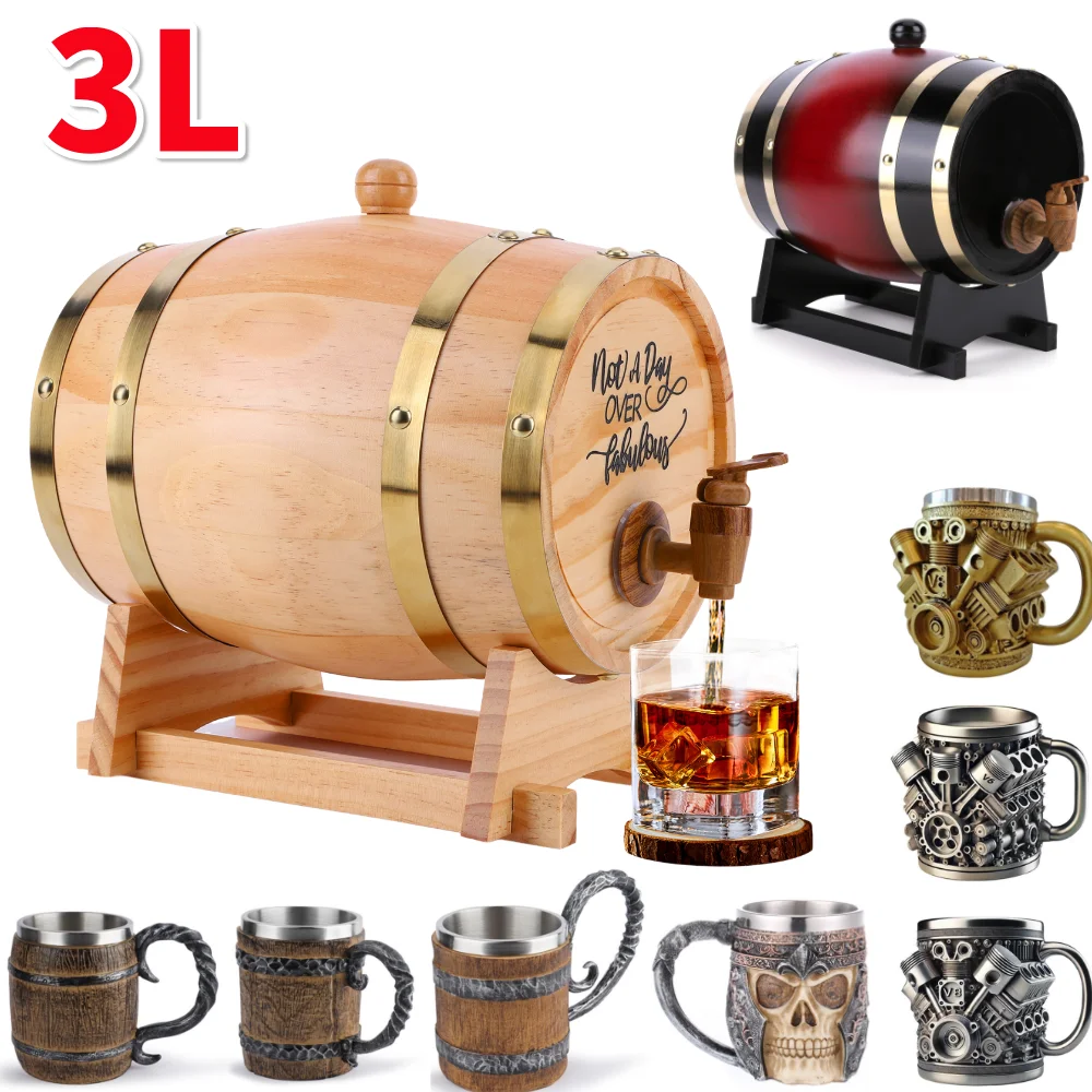 Wine Beer Rum - 3L Wooden Whiskey Barrel with Stand