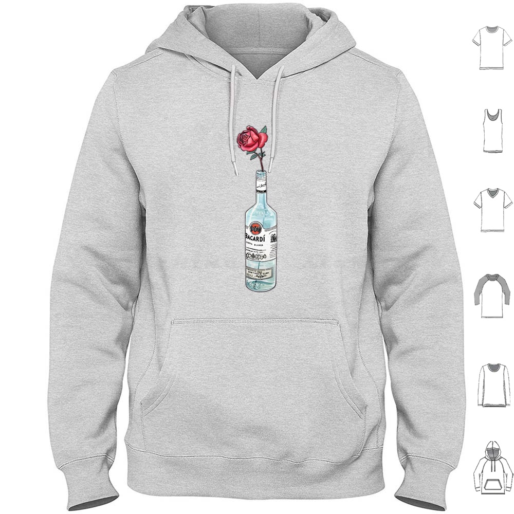 Wine Beer Rum - Rum Bacardi Flower Artwork Hoodie Cotton